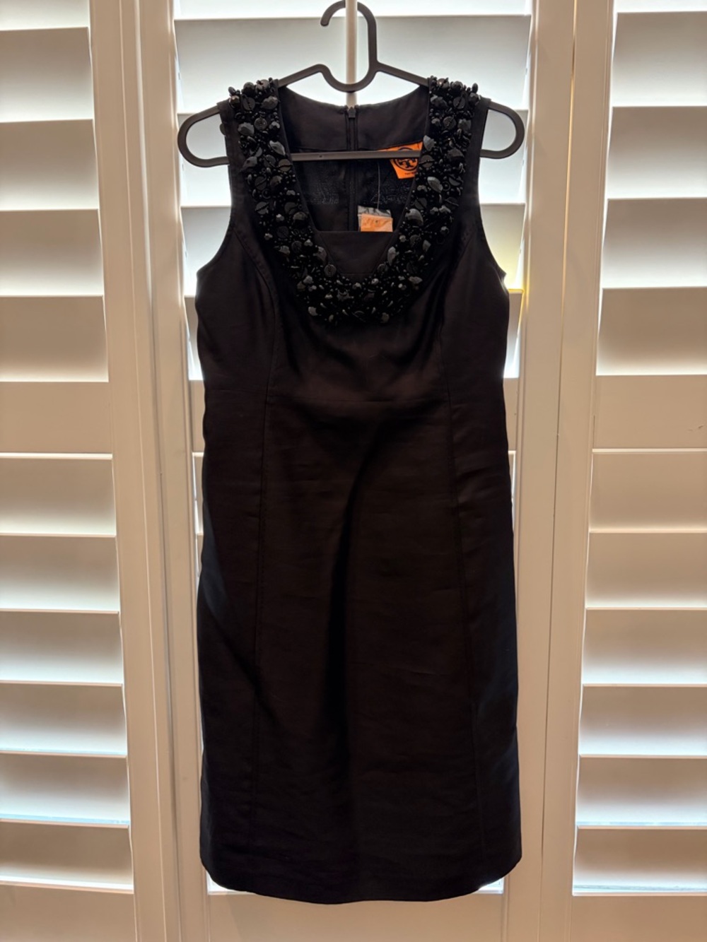 NWT Tory Burch Silk Black Embellished Neck Mini Dress